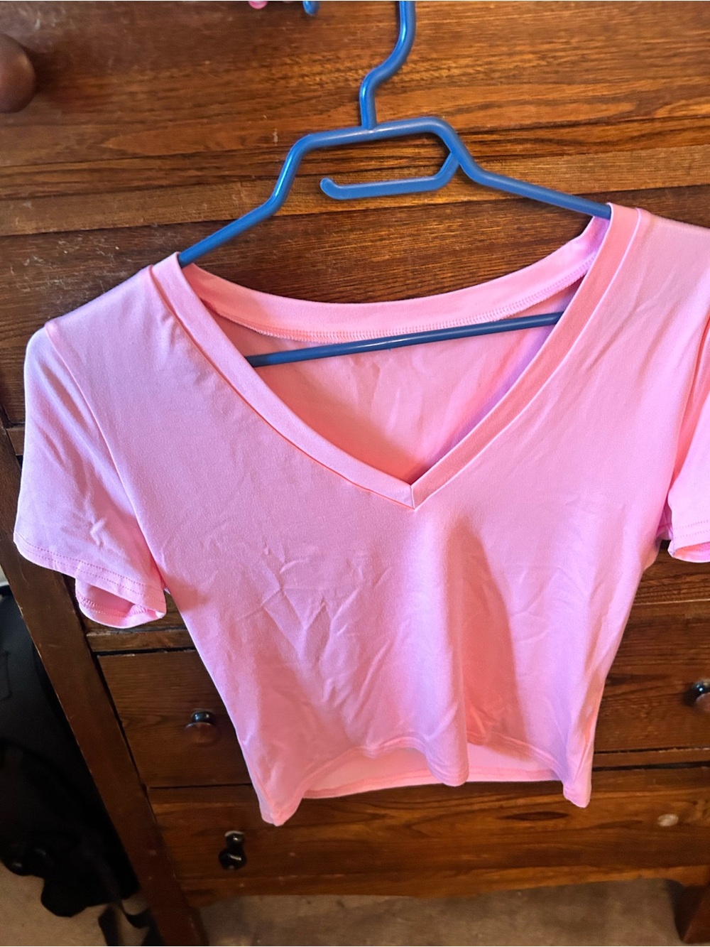 Women's Pink V-Neck Short Sleeve Tee